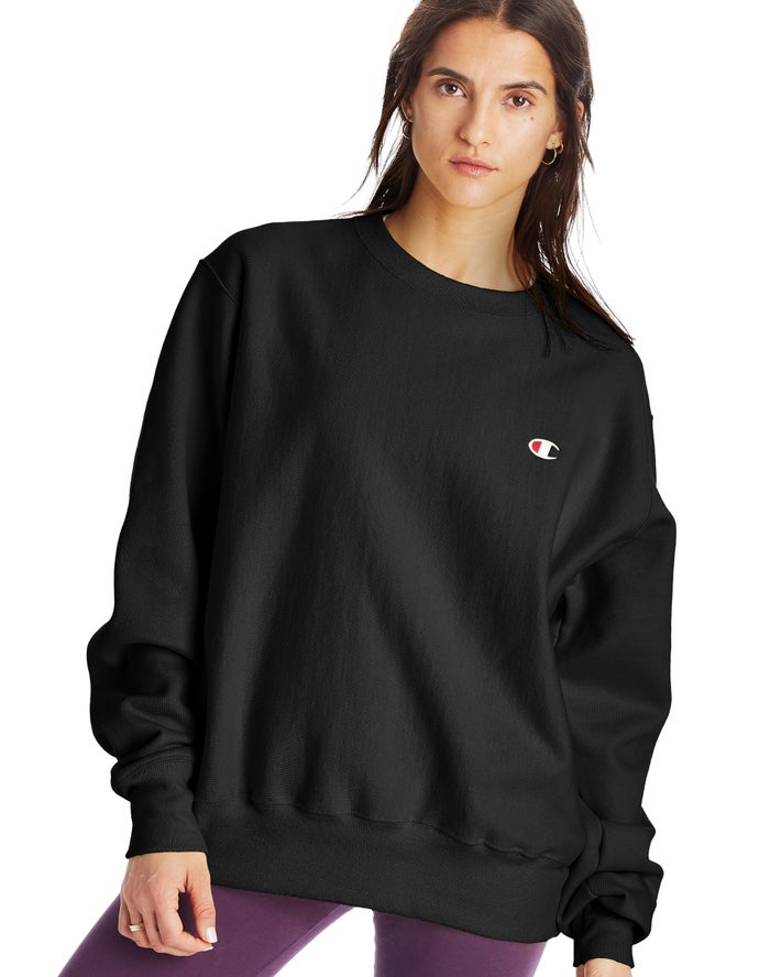 Champion Reverse Weave Boyfriend Crew - Naisten Mustat Collegepaita - Suomi 2854917-GU